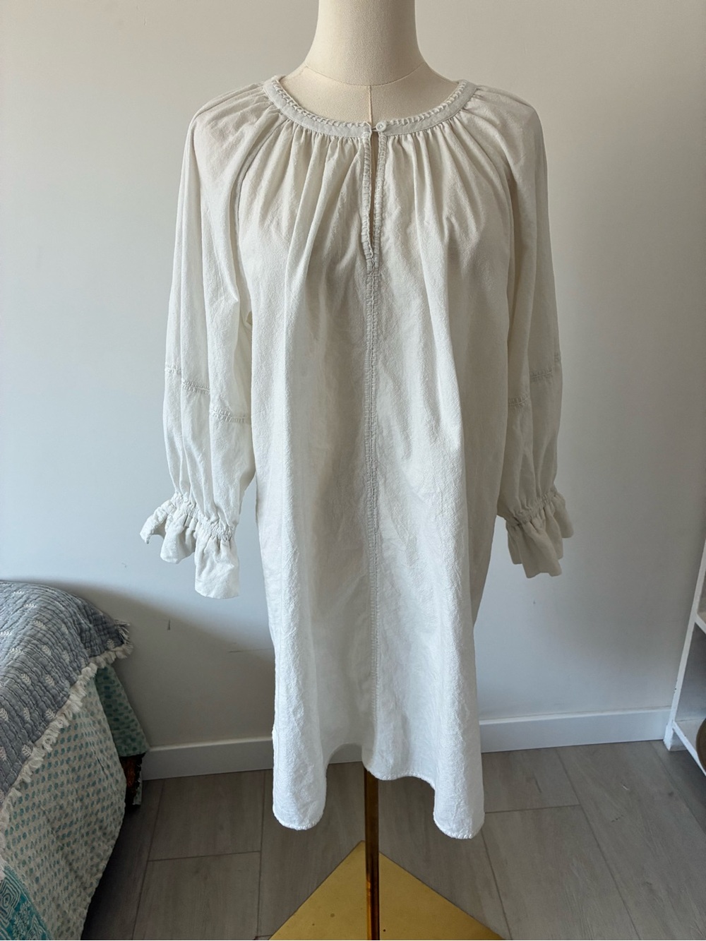 Apiece Apart Ivory Maria Mini Puff Sleeve Peasant Dress